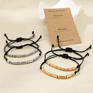 Stainless Steel Morse Code Couples Bracelet Handmade Braided Rope Gold Silver Metal Beads Matching Hand Rope Jewelry For Lover Gift