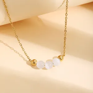 Collier de perles en acier inoxydable doré œil de chat élégant mode bijoux femme accessoire