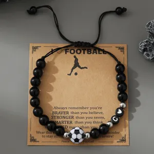 Handmade Woven Beaded Football Alphabet Bracelet Glass Strand Resin Letter Charm Bead Adjust Braid Rope Wristband Men Gift