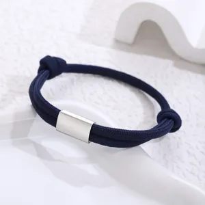 Handmade navy blue paracord stainless steel tube detail bracelet for daily wear.