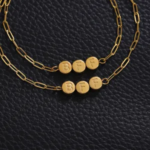 Bracciali a catena in acciaio inossidabile dorato con dischi rotondi BFF, bigiotteria.