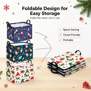 Panier de rangement pliable de Noël, bac organisateur en tissu imperméable avec poignées.