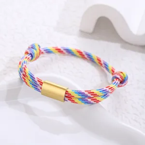 Handmade colorful paracord stainless steel charm bracelet for men and women detail view