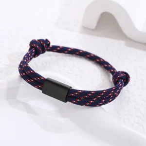 Handmade paracord bracelet with stainless steel tube clasp, trendy woven rope jewelry for men women.