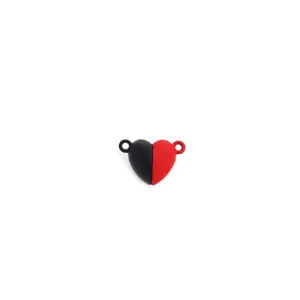 Close-up of black and red heart-shaped magnetic clasp detail for DIY jewelry making accessories.