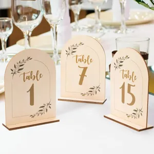Wooden Wedding Table Number Signs Arch Double Sided Table Centerpieces With Stand For Wedding Party Event Decoration
