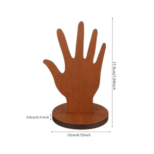 Wooden hand jewelry display stand, creative desktop decor ornament for ring storage organizer.