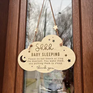 Minimalista In Legno Bambino Che Dorme Segno Della Porta Targa Sospesa Incisa Letlettering Vivaio Decorazione Segno Della Parete Per Camera Da Letto