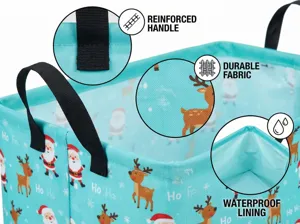 Panier de rangement de Noël avec poignées renforcées, tissu durable et doublure imperméable.