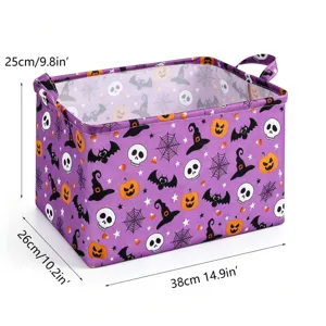 Halloween waterproof fabric storage basket organizer box with skull pumpkin pattern and handles.