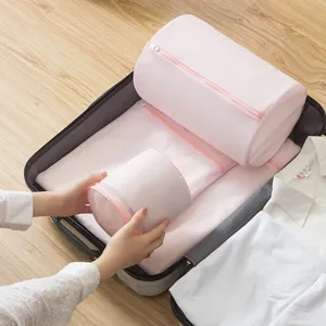 Set de sacs à linge en filet rose avec fermeture éclair pour vêtements délicats voyage.