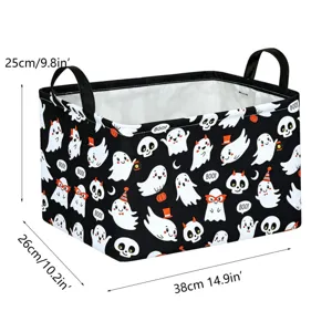 Halloween ghost storage basket fabric desktop organizer bin with handles black 38x26x25cm