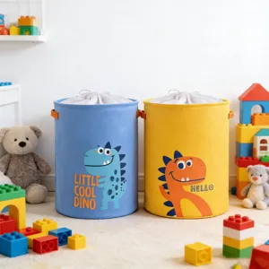 Cartoon dinosaur laundry hamper fabric storage basket with drawstring top for kids room