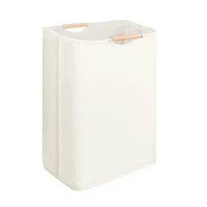Panier à linge pliable avec poignées en bois, pratique panier de rangement pour linge.