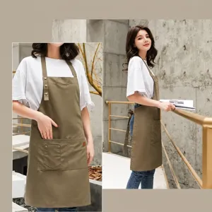 Grembiule da lavoro in tela per cucina e ristorazione, design da collo appeso, grigio scuro.