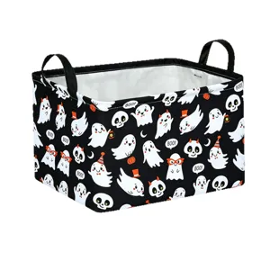 Halloween collapsible storage basket with cute ghost print, fabric toy and clothes organizer.