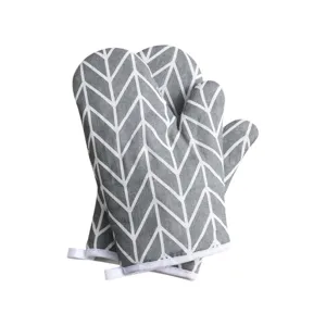 Gants de cuisine résistants à la chaleur motif chevron gris pour cuisson au four.