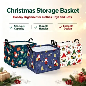 Panier de Rangement Noël Halloween Imperméable Coton Lin Pliable Organisateur Boîte Panier pour Jouets Vêtements Maison Divers