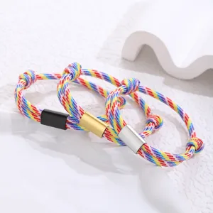 Handmade braided paracord stainless steel bracelet detail view, unisex fashion jewelry item.