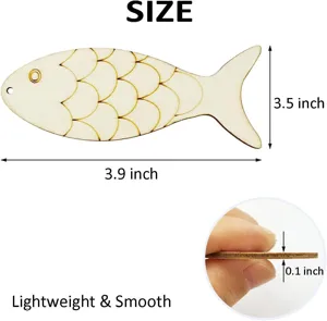 Détail de découpe de poisson en bois DIY montrant la taille 3.9x3.5 pouces et épaisseur 0.1 po.