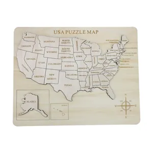 Puzzle de carte des États-Unis en bois gravé au laser jouet éducatif décoration géographique