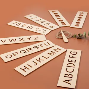 Modele de pochoir en bois lettres chiffres planche de tracage education precoce jouet