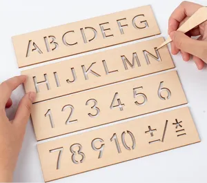 Ensemble de pochoir d'écriture en bois pour alphabet et chiffres, outil d'apprentissage.