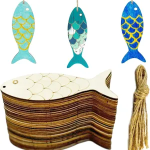 Découpes de Poisson en Bois Non Finies Formes de Poisson en Bois Brut Ornements Suspendus Avec Corde de Jute Pour Bricolage Artisanat Décoration de la Maison