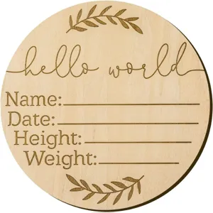 Segno di Pietra Miliare in Legno per Neonato Targa in Legno di Registrazione della Nascita Hello World Inciso al Laser Decorazione della Stanza