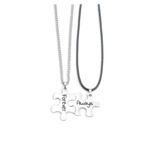 Stainless steel puzzle couple necklace set matching pendant forever always jewelry