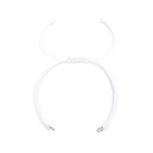 White DIY Woven Flat Knot Bracelet Blank with Stainless Steel Rings for Beaded Jewelry Making
