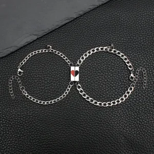 Pulseras de pareja con corazón magnético de acero inoxidable, joyas a juego para novios