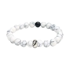 Bracciale di coppia in perle opache nere turchese bianco acciaio inossidabile dettaglio