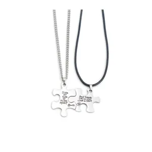 Stainless steel puzzle piece matching friendship necklaces set for best friends and couples.