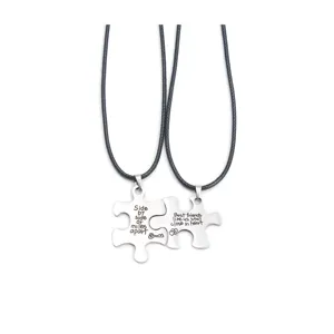 Stainless steel puzzle couple necklace set matching best friends friendship jewelry gift