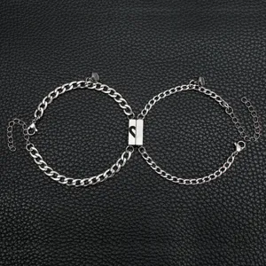 Par de pulseras de pareja magnéticas de acero inoxidable, diseño de corazón, joyería a juego.