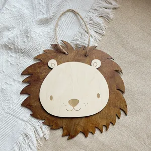Chambre d'enfant nordique en bois lion tenture murale joli dessin animé décoration murale