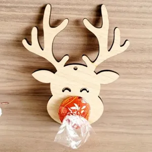 Wooden reindeer chocolate container for Christmas decoration, festive wooden gift box filler.