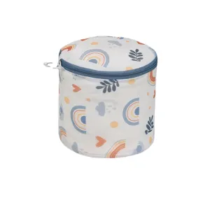 Bolsa de malla cilíndrica con arco iris, red de lavado transpirable con cremallera resistente.