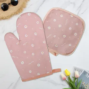 Modern Minimalist Printed Quilted Heat Insulation Oven Mitts Potholder Set Fabric Flower Polka Dot Plaid Daisy Kitchen Baking Gloves Home Table Decor Cooking Tool For Cooking Baking