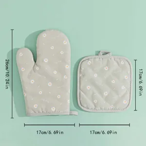 Cotton daisy oven mitt and pot holder set heat resistant kitchen baking gloves safety tool
