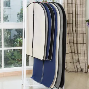 Minimalist Non-Woven Fabric Garment Dust Cover Breathable Wardrobe Coat Suit Cover Bag Zipper Closet Clothes Storage Protector Grey For Clothes Protection Home Organization