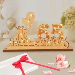 Panneau Numéro d'Anniversaire en Bois Décoration de Table avec Guirlande Lumineuse LED Bois de Peuplier Décoration de Fête
