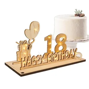 Panneau en bois pour 18e anniversaire avec guirlande lumineuse décoration de table.
