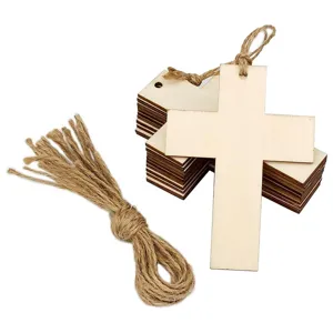 Adorno Colgante de Cruz de Madera Sin Terminar DIY Rodajas de Madera Virgen Con Cuerda de Cáñamo Para Fiesta Decoración de Pared Artesanía
