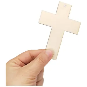 Adorno colgante de cruz de madera en blanco, manualidad de madera DIY sin terminar para fiestas.
