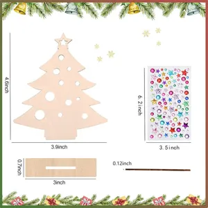 Kit de bricolage en bois pour sapin de Noel avec autocollants de pierres precieuses colorees