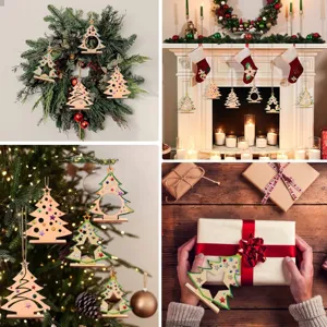 Ornements d'arbre de noël en bois DIY décorations suspendues creuses artisanat