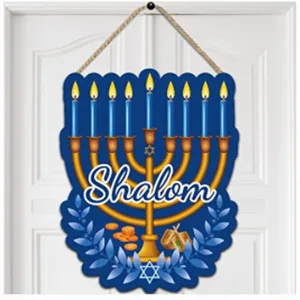 Wooden Hanukkah Door Plaque Menorah Wall Hanging Shalom Sign Jewish Festival Home Decor Hanging Ornament