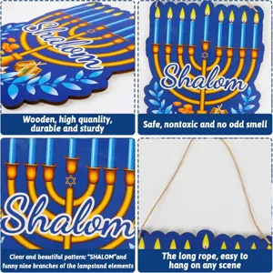 Wooden Hanukkah hanging sign door plaque menorah wall decor with rope durable festival gift